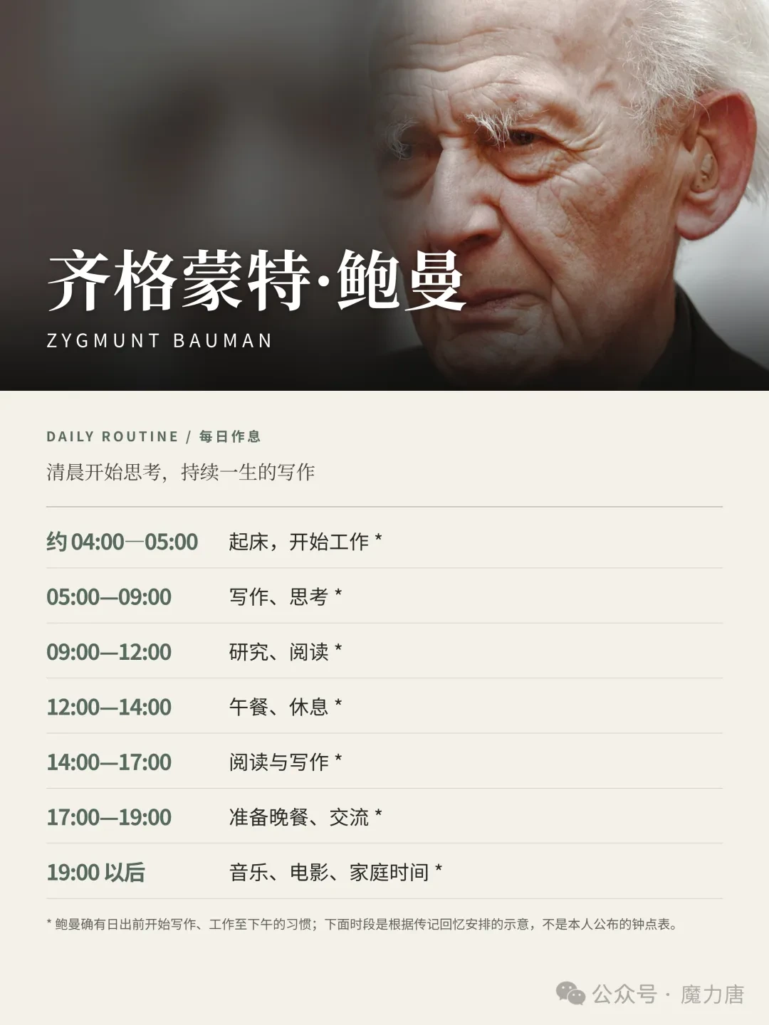 齐格蒙特·鲍曼的每日作息示意图